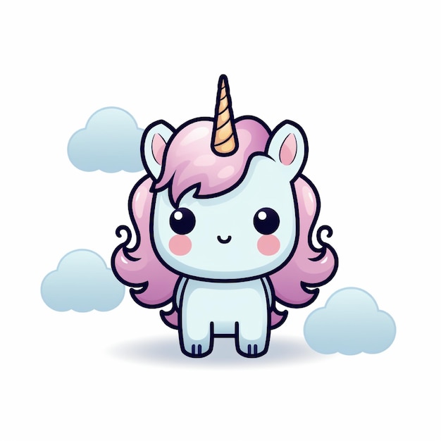 a cartoon unicorn with an unicorn on its head and clouds in the background