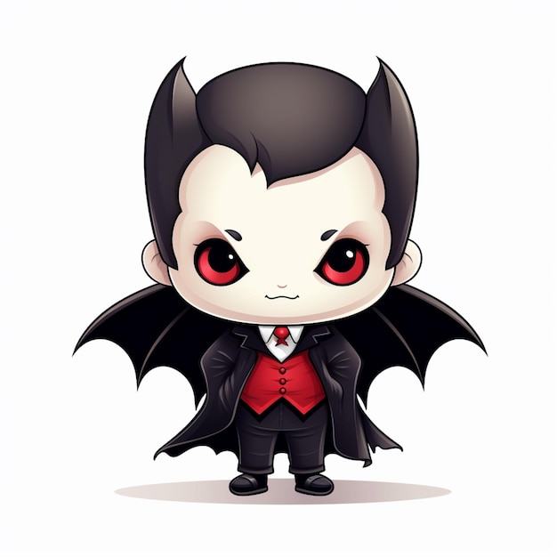 Photo cartoon vampire boy in a tuxedo with red eyes generative ai