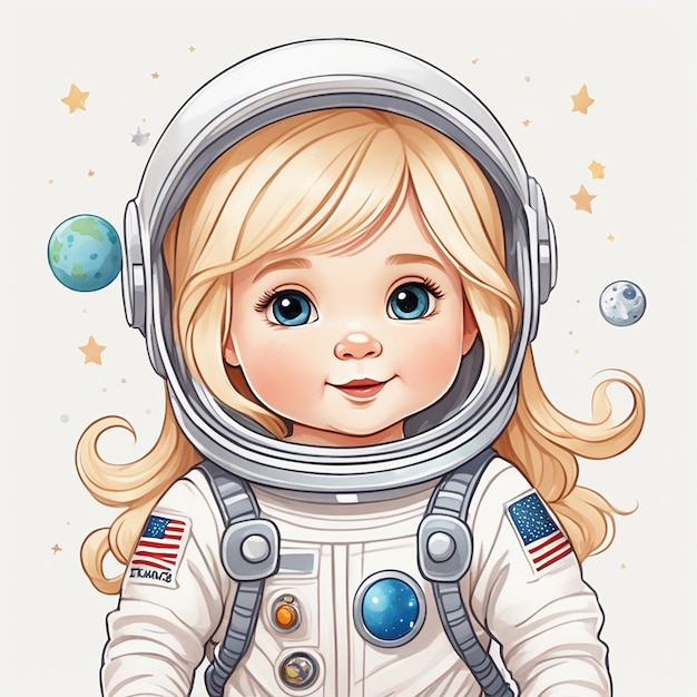 cartoon van een meisje in een schattig astronautenpak.