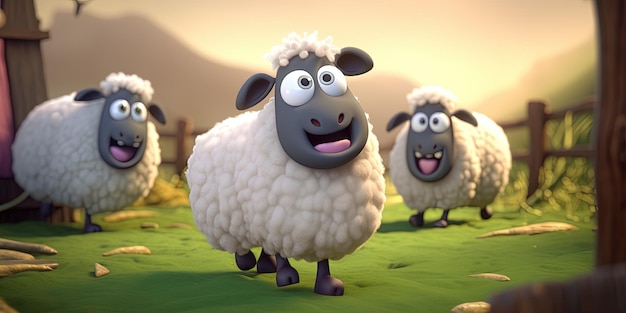 Foto cartoon van grappige schapen op de boerderij