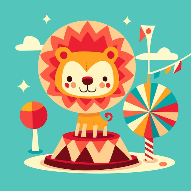 Photo a cartoon vector illustration of retro circus lion