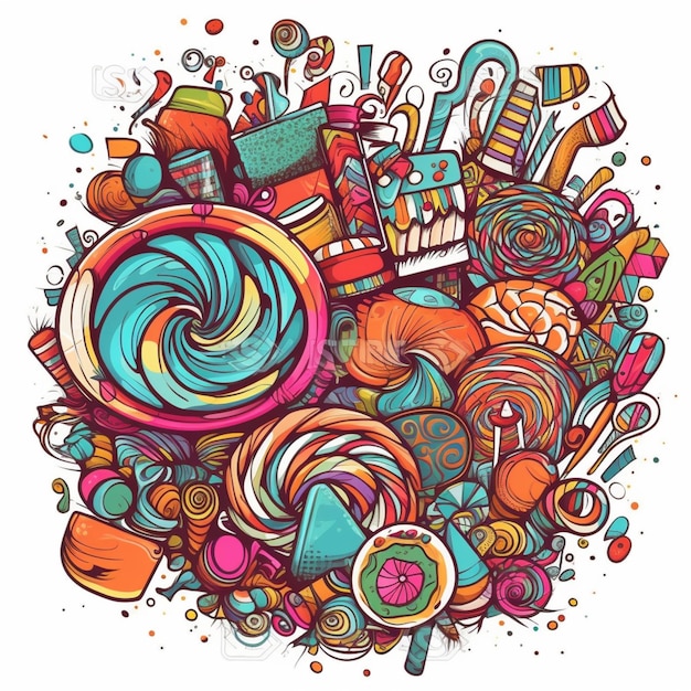 Cartoon vector illustration of a round object with different colors and shapes.