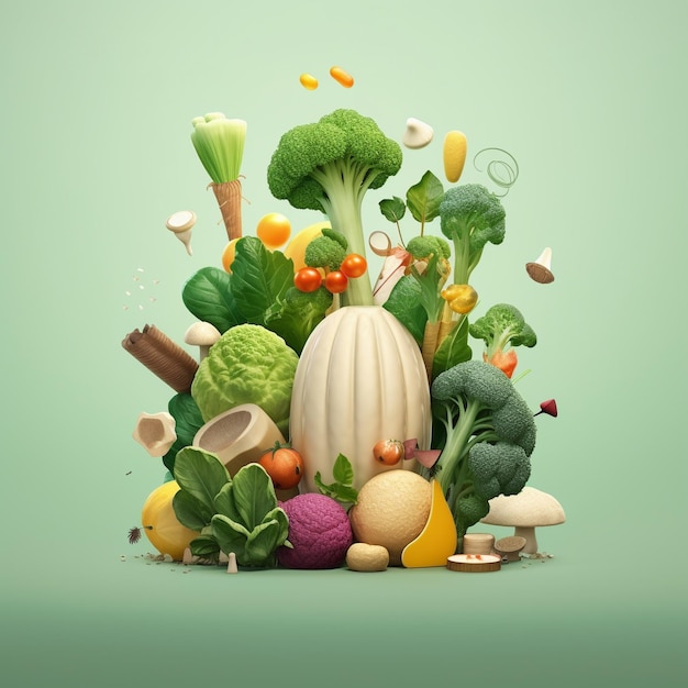 Cartoon vegan food 3D