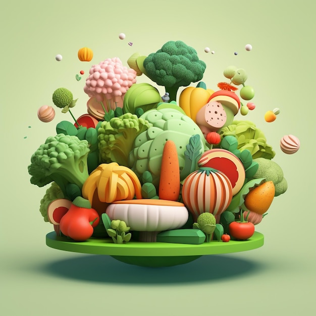 Cartoon vegan food 3D