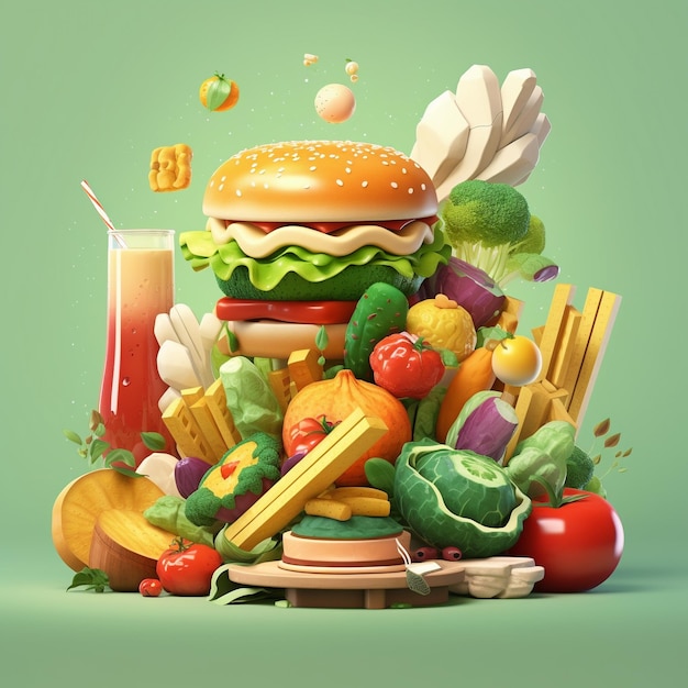 Cartoon vegan food 3D