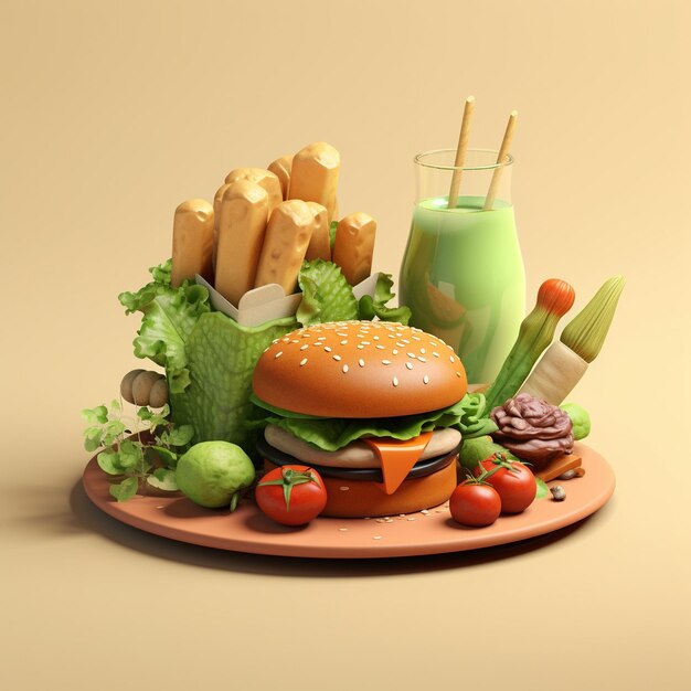 Cartoon vegan food 3D