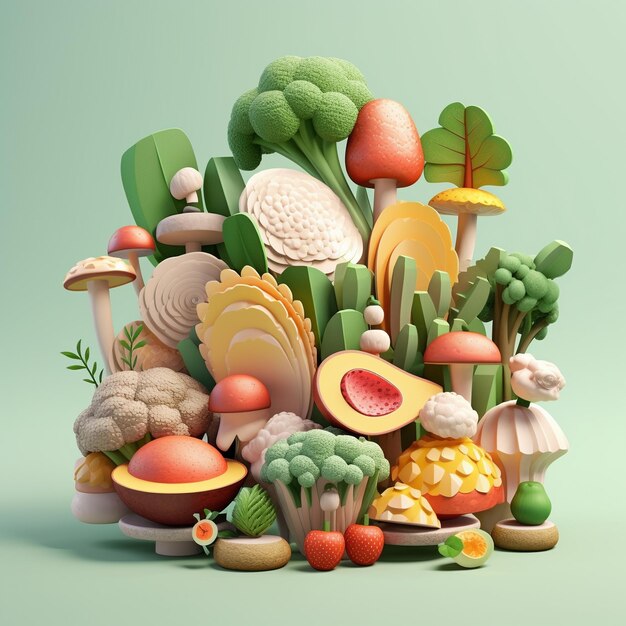 Cartoon vegan food 3D