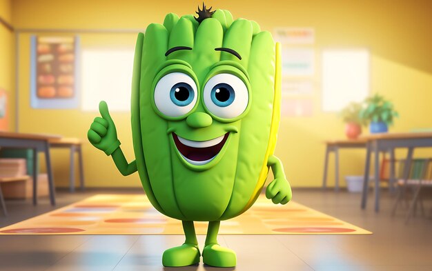 Фото Мультфильм овощный смешной талисман дающий большой палец вверх концепция есть здоровую детскую еду