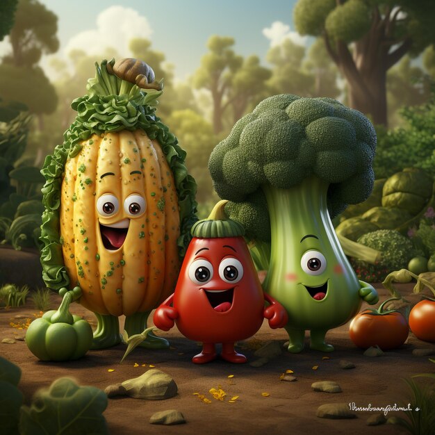 cartoon vegetables pickles tomatoes broccoli