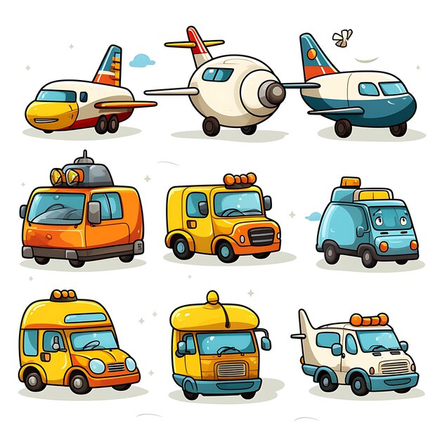 Foto cartone animato veicolo auto camion autobus aereo clipart