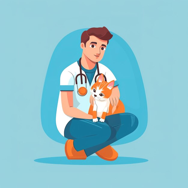 A cartoon of a veterinarian holding a dog.