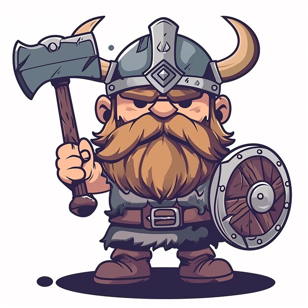 A cartoon viking with a beard and a hammer