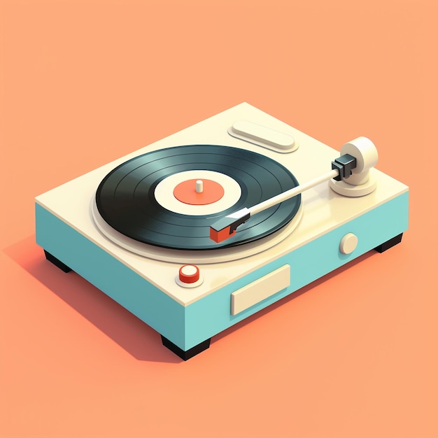 Cartoon Vintage Vinyl Record Player 3d