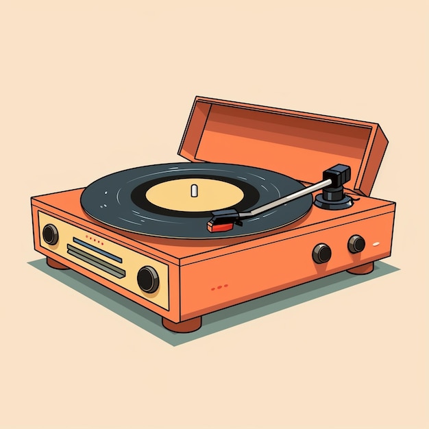 Cartoon Vintage Vinyl Record Player 3d