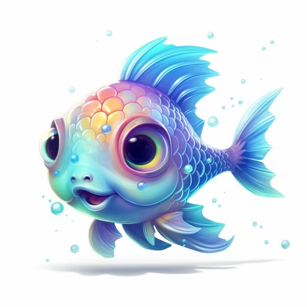 Cartoon vis met grote ogen en een kleurrijke staart generatieve ai