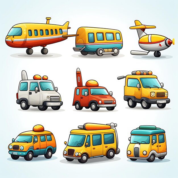 cartoon voertuig auto vrachtwagen bus vliegtuig clipart