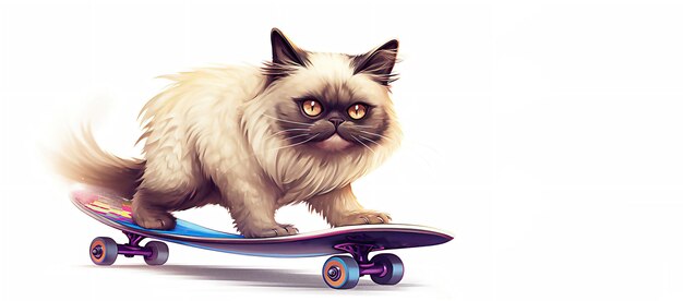 Cartoon vrolijke kat op een skateboard Post verwerkte AI gegenereerde afbeelding