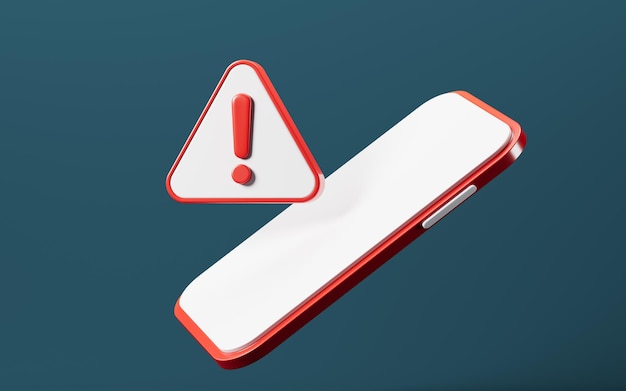 Cartoon waarschuwingsbord en mobiele telefoon 3D-weergave