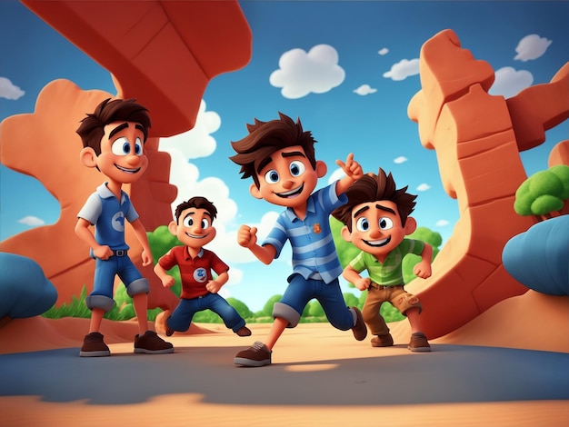 Cartoon wallpaper with boys playing games