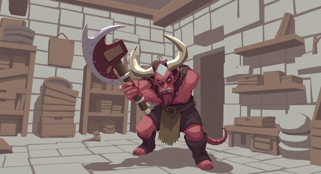 a cartoon of a warrior with a sword in his hand