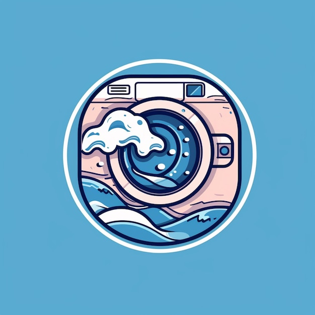 A cartoon washing machine with a wave coming out of it generative ai