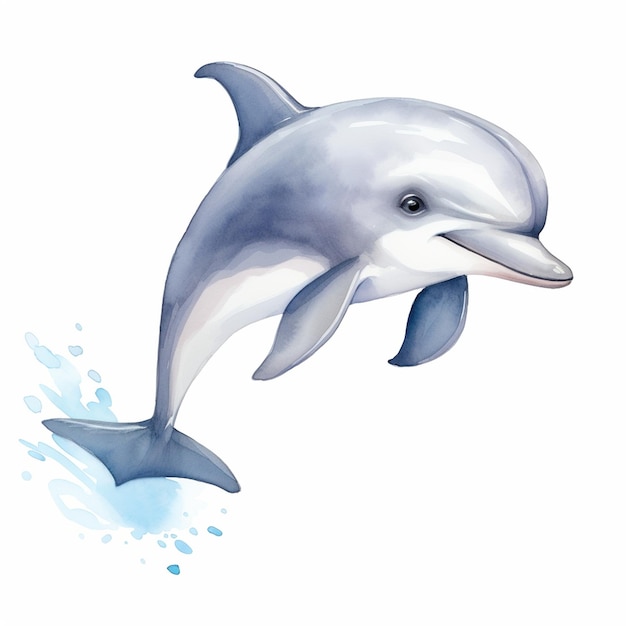 Cartoon watercolor baby dolphin jumping poster