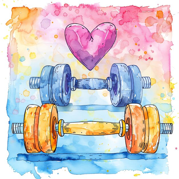 cartoon watercolor beautiful gym weights