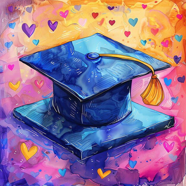 cartoon watercolor graduation cap