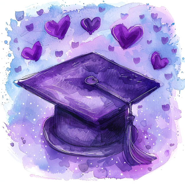 cartoon watercolor graduation cap