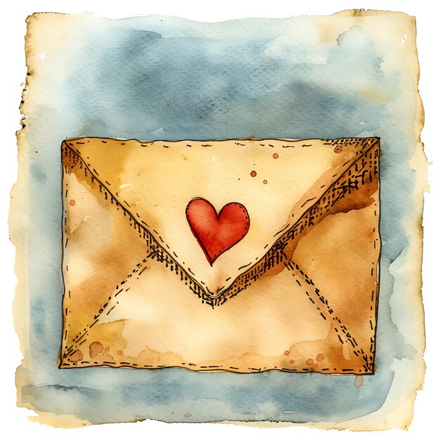 cartoon watercolor letter envelope with a heart on it
