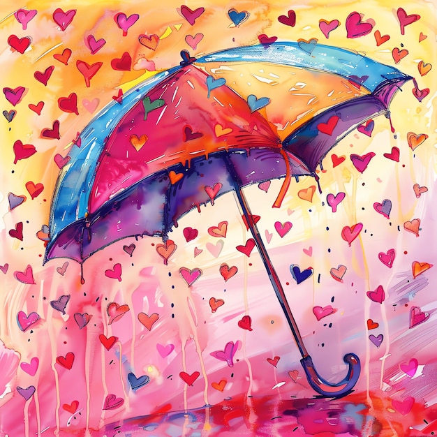 만화 수채 그림 우산