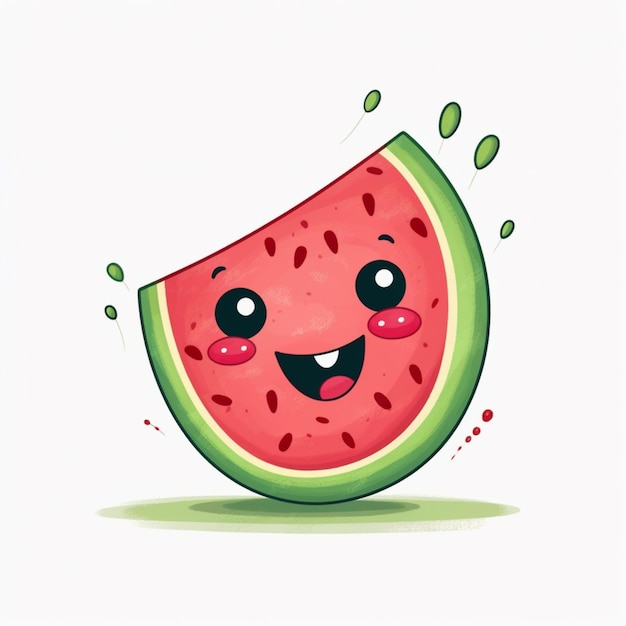 Cartoon watermeloen met een glimlach en een sprinkle van water generatieve ai