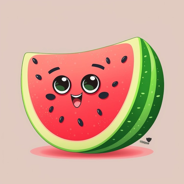 Cartoon watermelon with eyes and a smile on a pink background generative ai