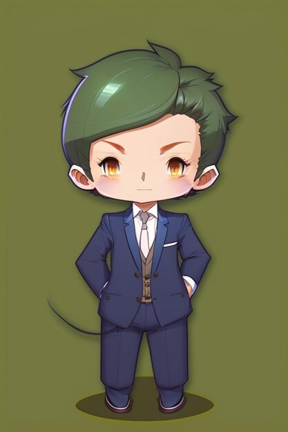 Cartoon Wearing Suit Trousers Tie Workwear Anime generative ai