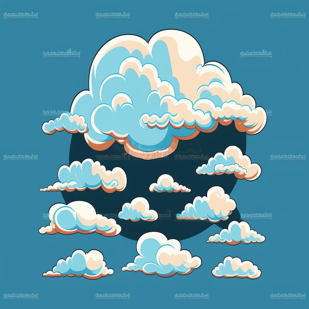 Cartoon weather clouds rain snow elements heavenly