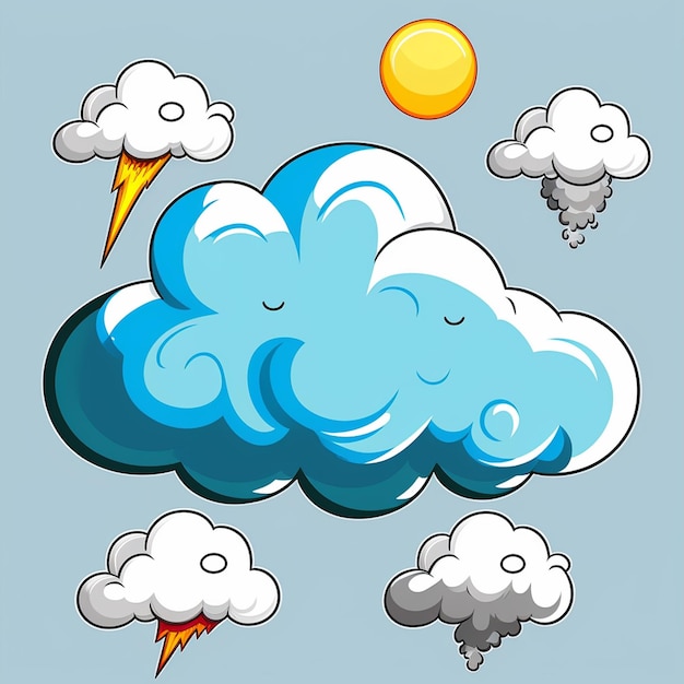 Photo cartoon weather clouds rain snow elements heavenly