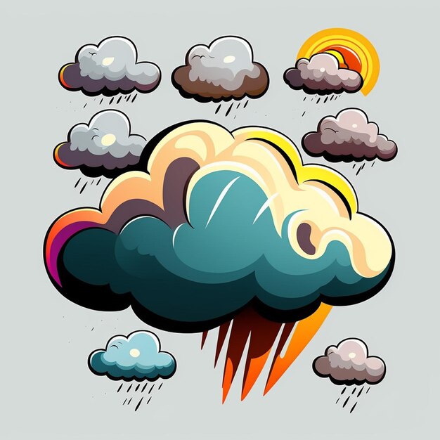 Photo cartoon weather clouds rain snow elements heavenly