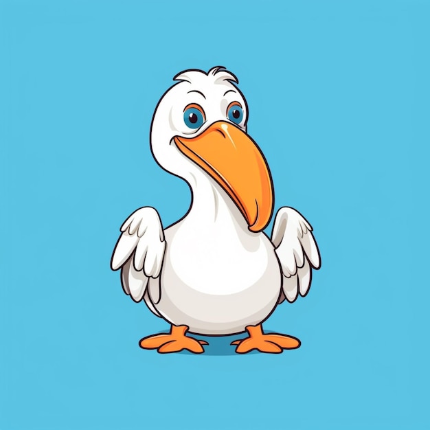 Cartoon white bird with orange beak and blue eyes on blue background generative ai