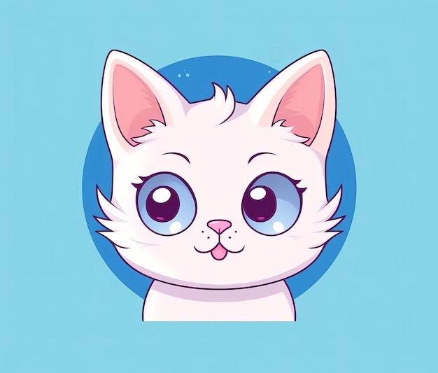 Photo a cartoon of a white cat with blue eyes and blue eyes