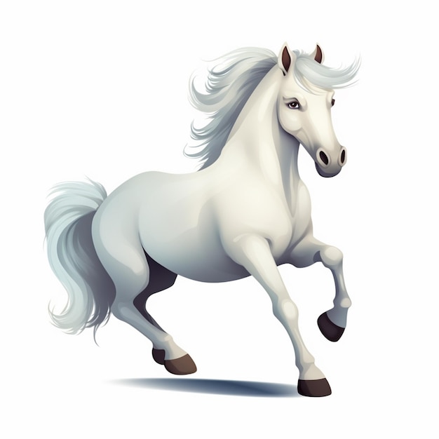 Мультяшный белый конь бежит на белом фоне генеративный ИИ