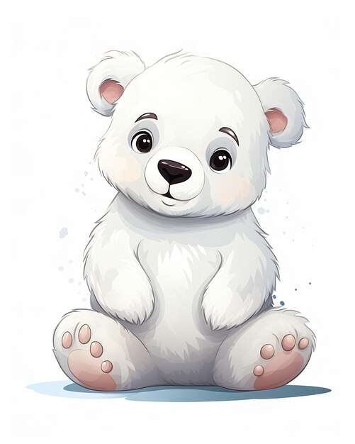 cartoon white polar bear sitting ground paws crossed illustration brown eyes long avoid duplicate