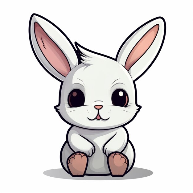 Photo cartoon white rabbit sitting on the ground with big ears generative ai