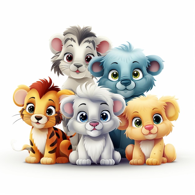 Foto un gruppo di animali selvatici dei cartoni animati