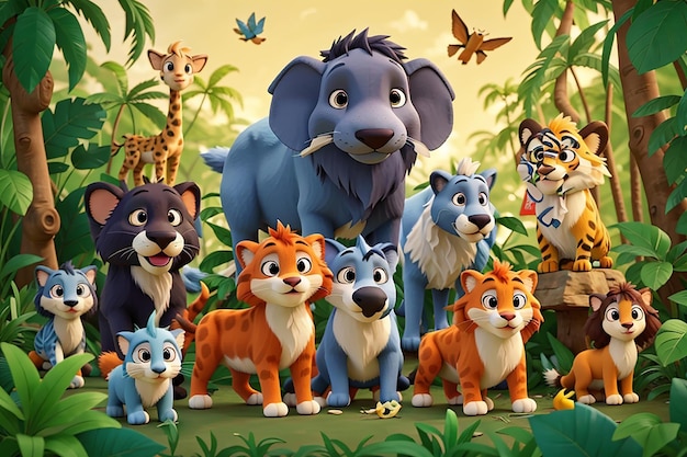 Foto cartoon wilde dieren in de jungle