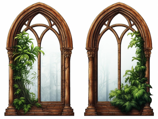 a cartoon of a window with a plant growing out of it generative ai