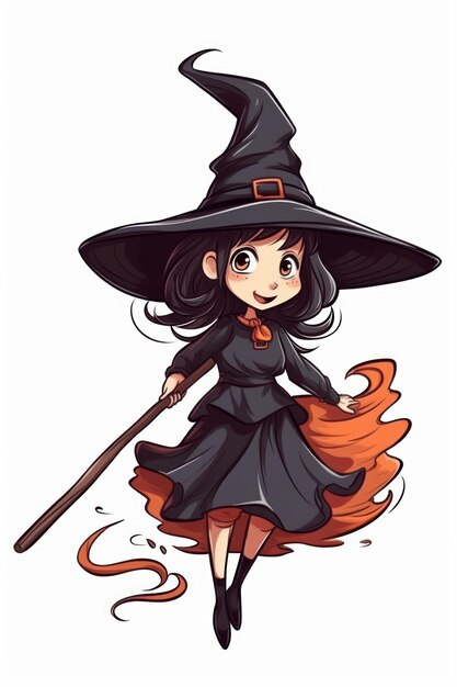 Cartoon of a witch riding on her flying broomstick