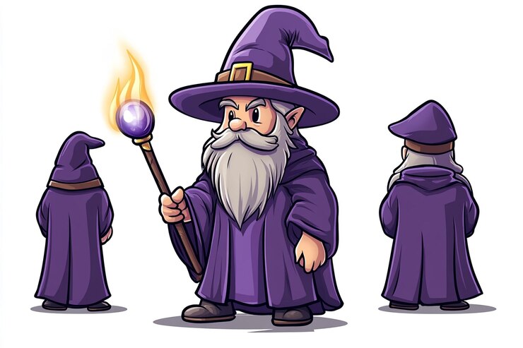 Photo a cartoon of a wizard with a torch and a fire