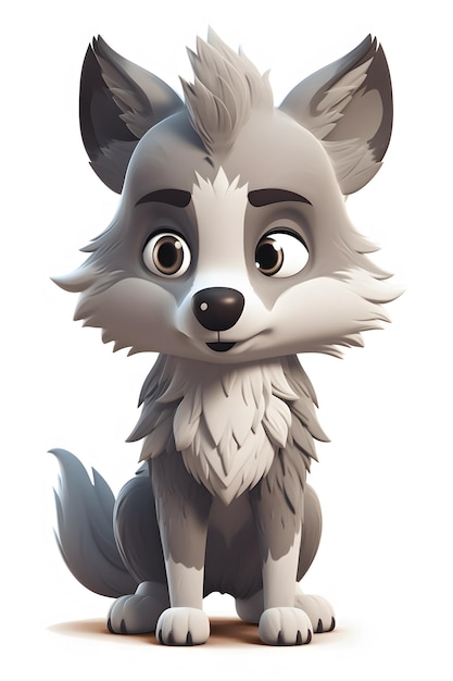 A cartoon wolf with a white face and a black nose