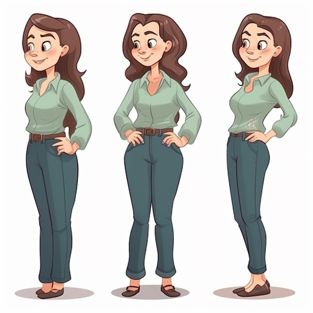 Photo a cartoon woman in different poses with different expressions generative ai