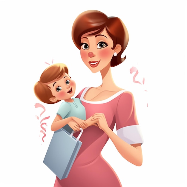 Фото Мультфильм женщина с ребенком на руках и улыбается генеративный ай